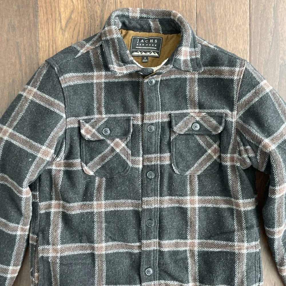 JACHS Plaid Flannel Sherpa‎ Lined Shirt Jacket Plaid Shacket Size Medium